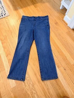Ladies Size 16 Short "Kim Rogers" Dark Blue Flare Jeans Tummy Control GUC